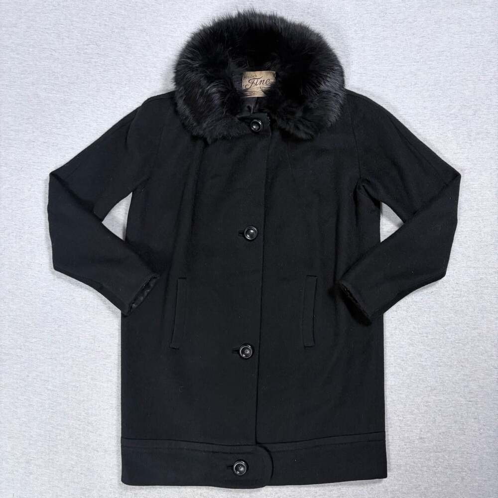 Vintage 1950s Moordale Black Wool Coat Genuine Fox Fur Collar MINT Condition M/L